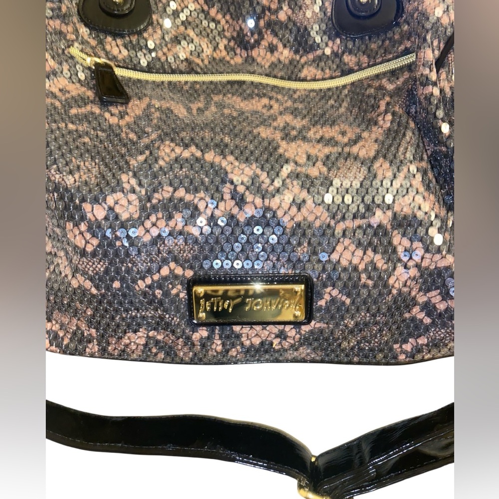 Betsey Johnson Black and gold sequined leopard print tote bag. - Picture 7 of 12
